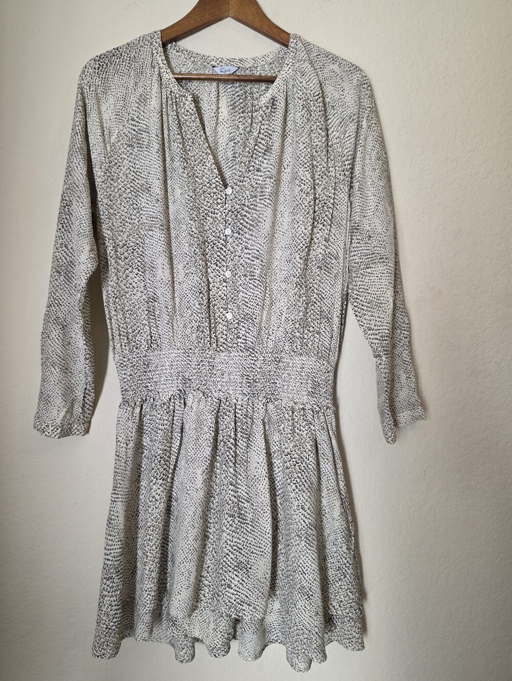 Rails Mini Dress Womens Large Jasmine Cream Snakeskin Smocked Waist Tiered Hem